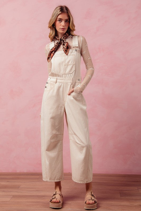 The Landry Vintage Oatmeal Barrel-Leg Overalls