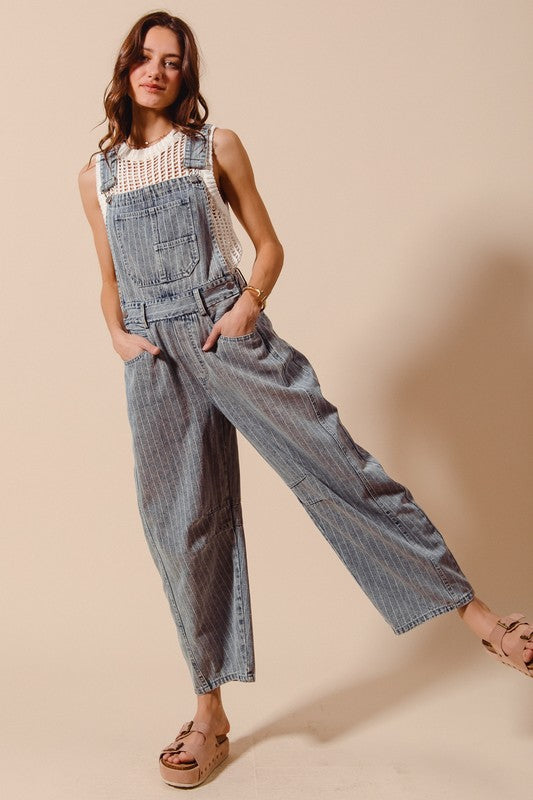 The Rowan Striped Denim Overalls