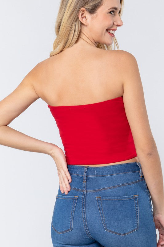 The Chloe Strapless Crop Top Red