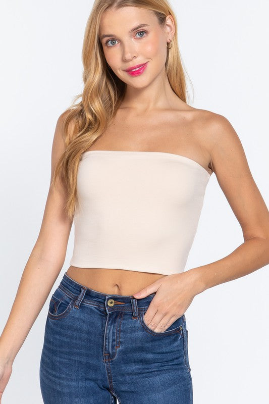 The Chloe Strapless Crop Top-White