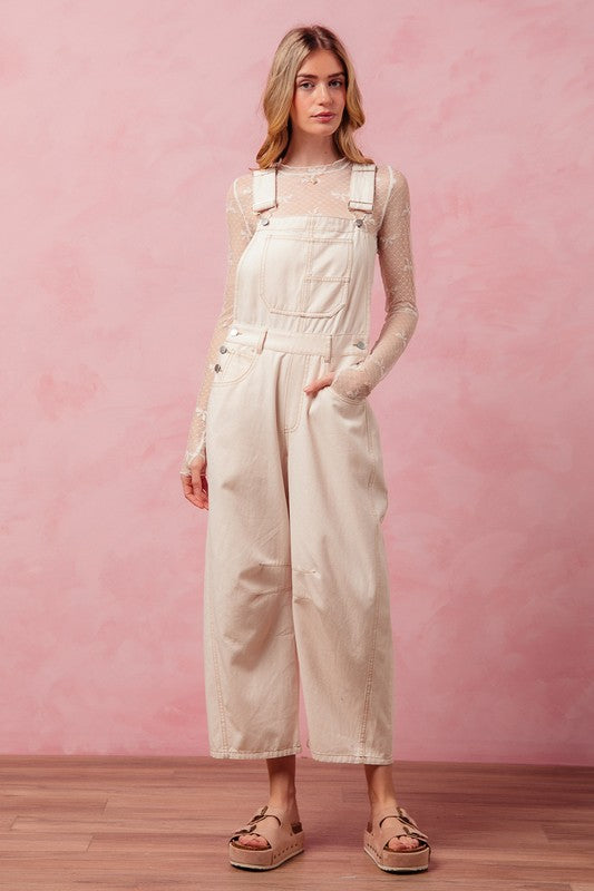 The Landry Vintage Oatmeal Barrel-Leg Overalls