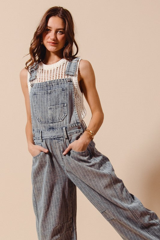 The Rowan Striped Denim Overalls