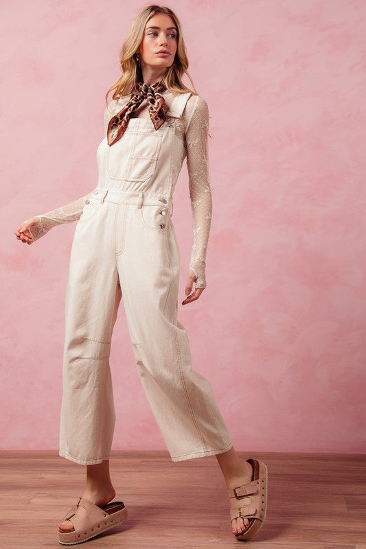 The Landry Vintage Oatmeal Barrel-Leg Overalls