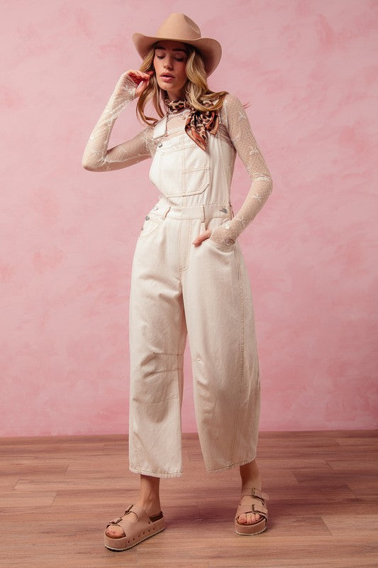 The Landry Vintage Oatmeal Barrel-Leg Overalls