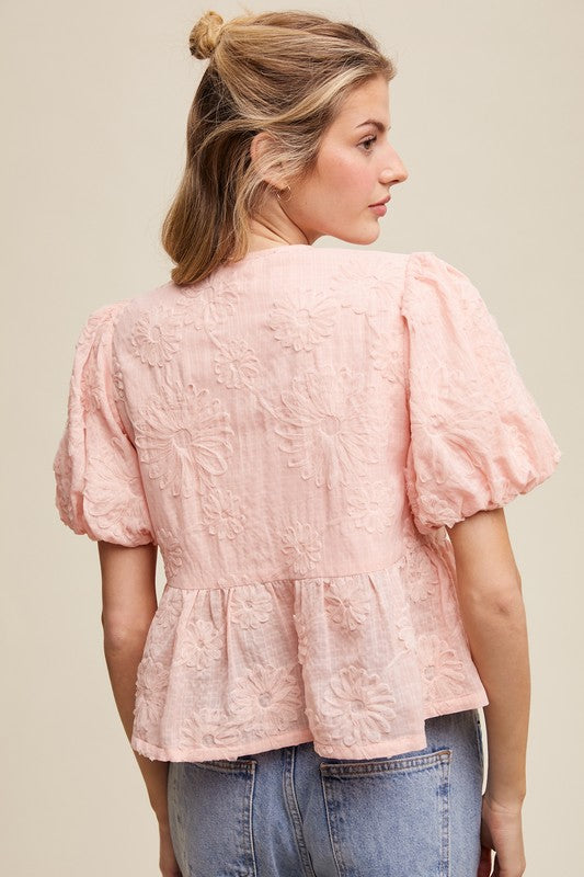 The Tahlia Embroidered Bow Blouse – Pink