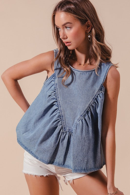 The Emmie Ruffle-Front Denim Tank