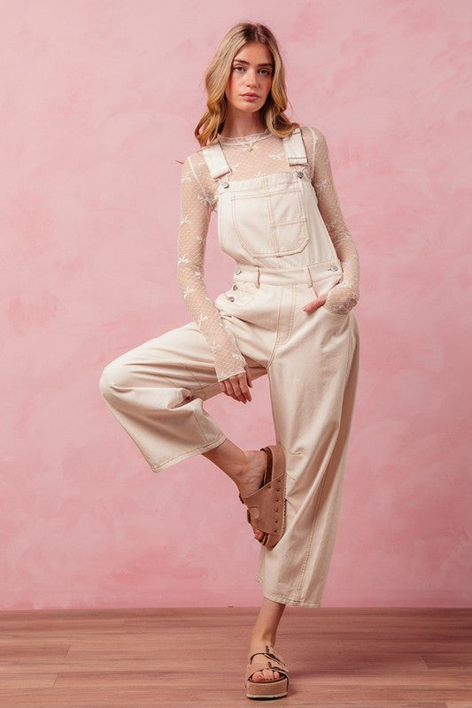 The Landry Vintage Oatmeal Barrel-Leg Overalls