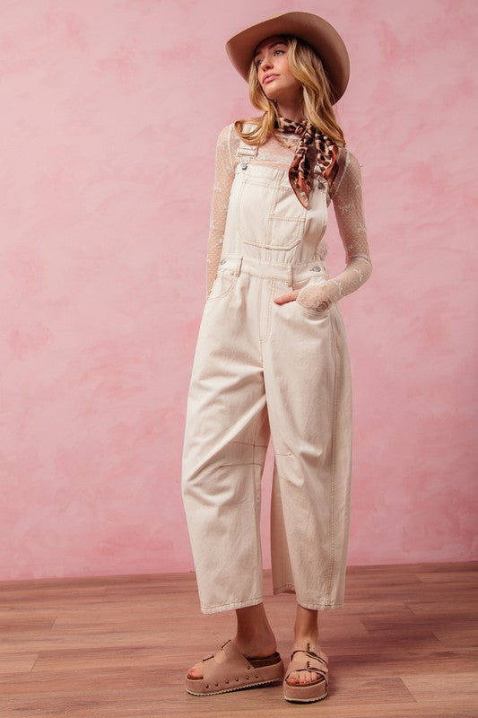 The Landry Vintage Oatmeal Barrel-Leg Overalls