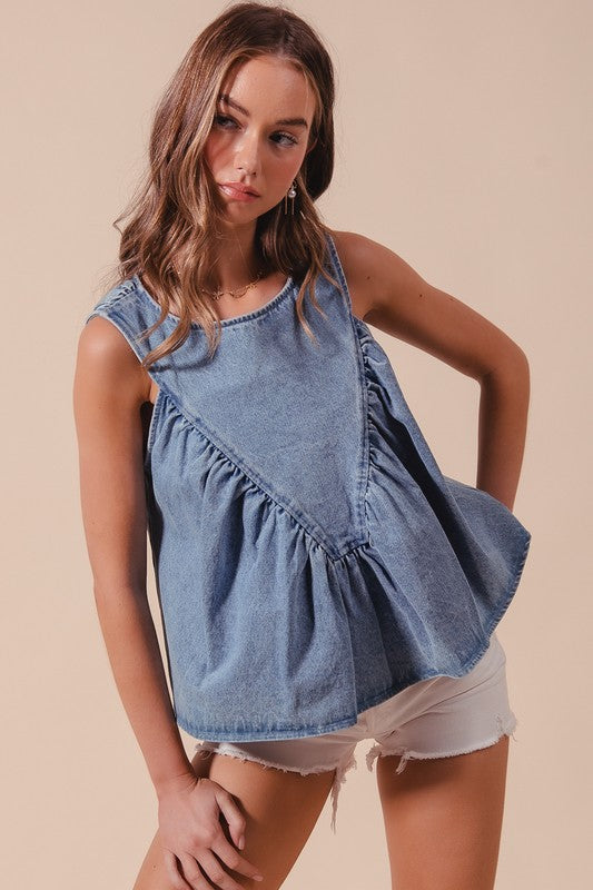The Emmie Ruffle-Front Denim Tank
