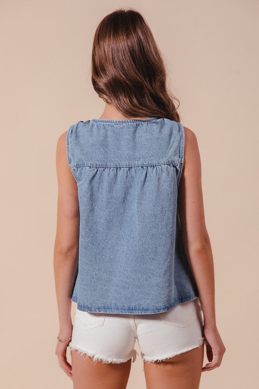 The Emmie Ruffle-Front Denim Tank