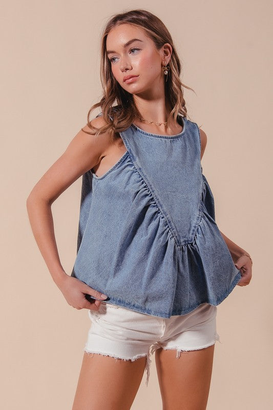 The Emmie Ruffle-Front Denim Tank