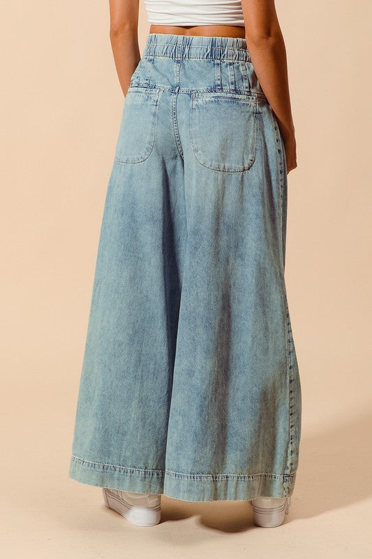 The Gia Bow & Button Wide-Leg Jeans