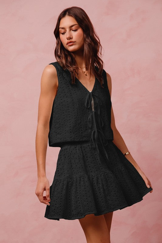 The Isla Eyelet Tie-Front Top and Skirt Set