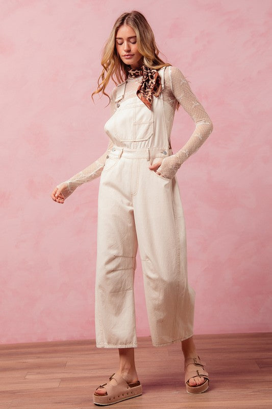 The Landry Vintage Oatmeal Barrel-Leg Overalls