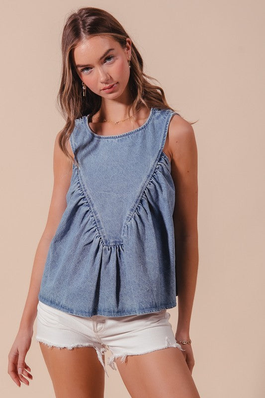 The Emmie Ruffle-Front Denim Tank
