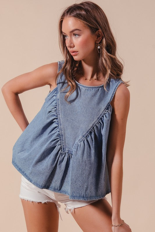 The Emmie Ruffle-Front Denim Tank