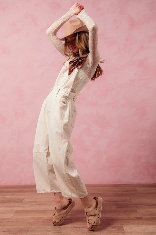 The Landry Vintage Oatmeal Barrel-Leg Overalls