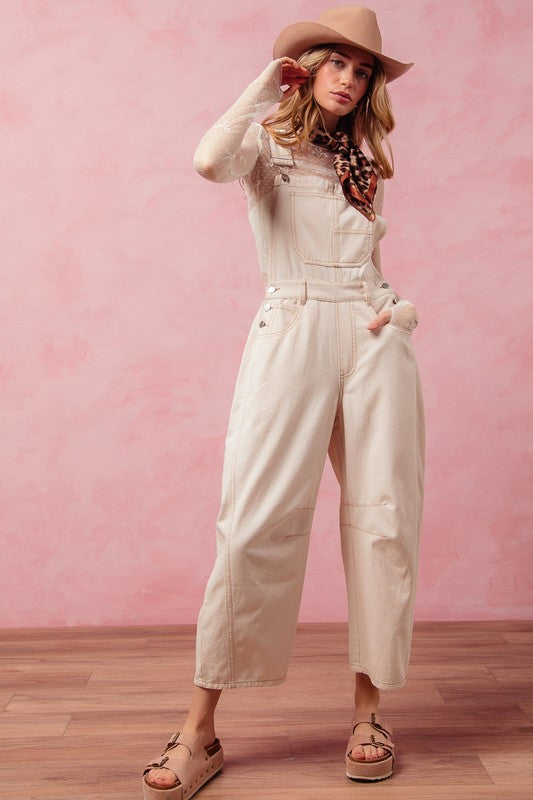 The Landry Vintage Oatmeal Barrel-Leg Overalls