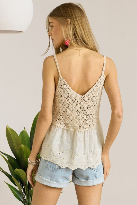 The Kiera Crochet & Eyelet Babydoll Tank