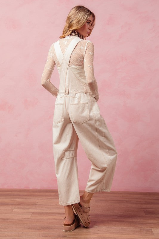The Landry Vintage Oatmeal Barrel-Leg Overalls