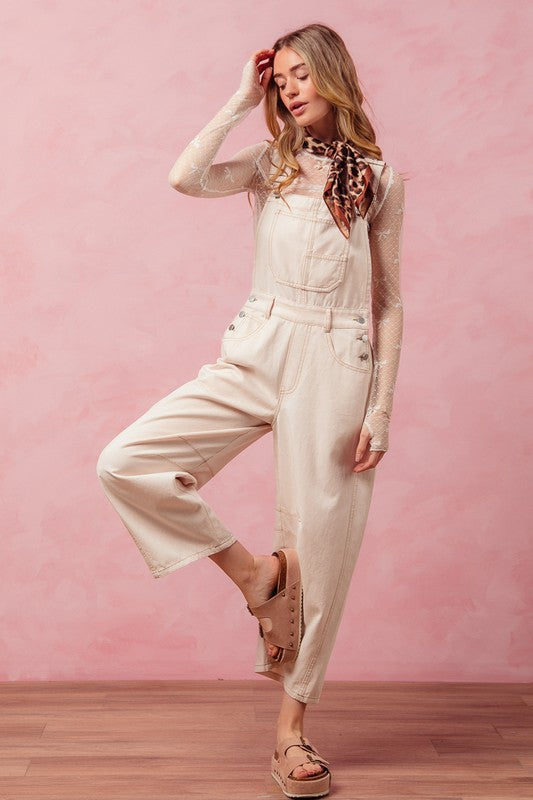 The Landry Vintage Oatmeal Barrel-Leg Overalls