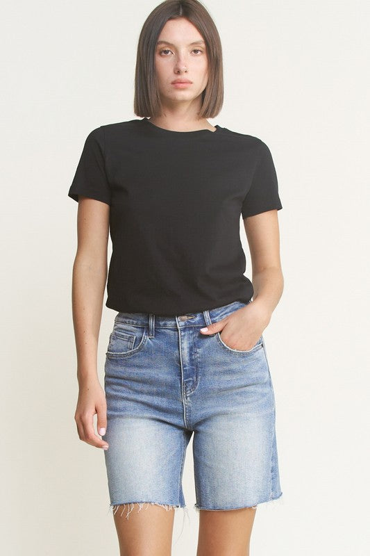 The Dani Raw Hem High Rise Bermuda Shorts
