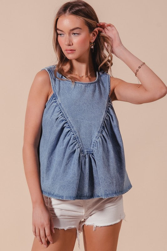 The Emmie Ruffle-Front Denim Tank