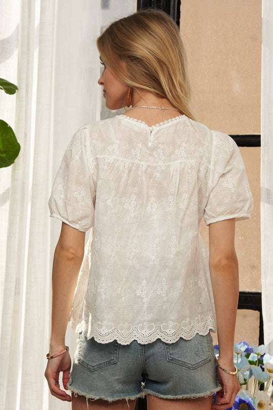 The Elodie Eyelet Gathered Blouse