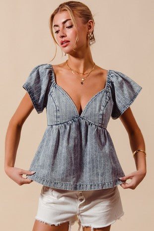 The Hadley Denim Tie-Back Top