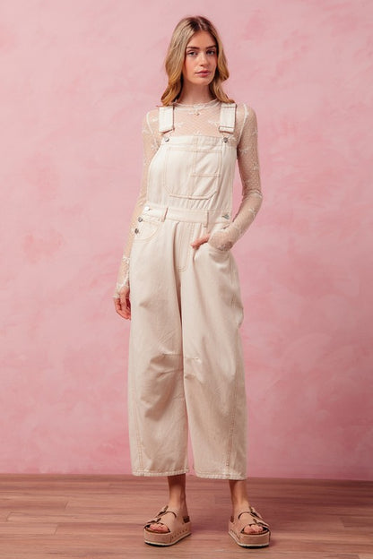 The Landry Vintage Oatmeal Barrel-Leg Overalls