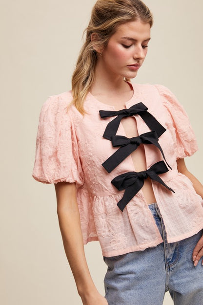 The Tahlia Embroidered Bow Blouse – Pink