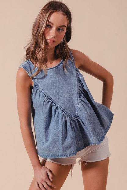 The Emmie Ruffle-Front Denim Tank
