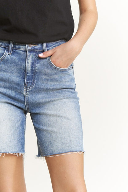 The Dani Raw Hem High Rise Bermuda Shorts