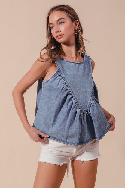 The Emmie Ruffle-Front Denim Tank