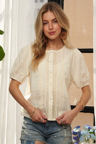 The Adora Lace Panel Blouse – Cream