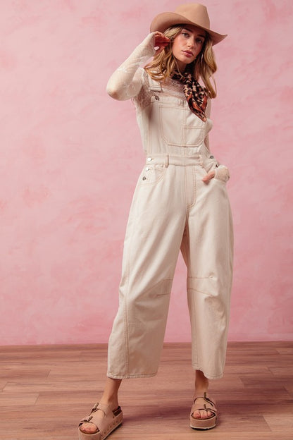 The Landry Vintage Oatmeal Barrel-Leg Overalls