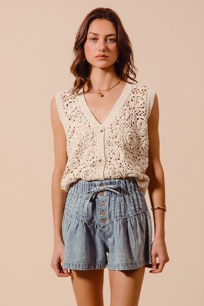 The Sutton Sweetheart Button Denim Shorts