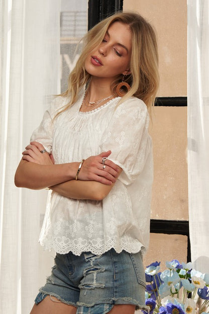 The Elodie Eyelet Gathered Blouse