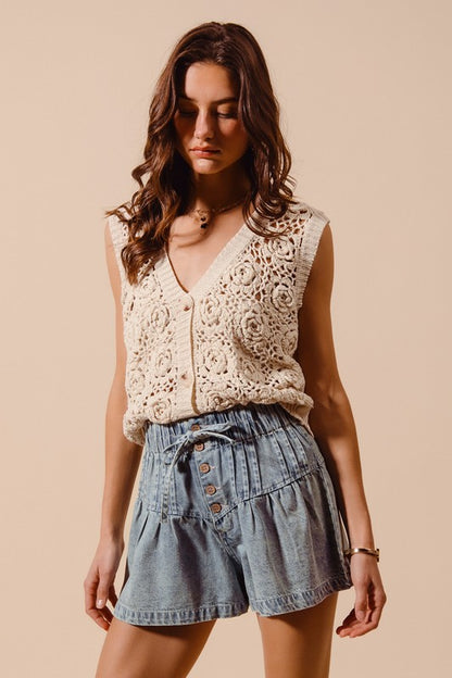 The Sutton Sweetheart Button Denim Shorts